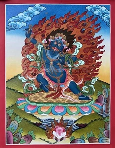 ORIGINAL HAND-PAINTED VAJRAPANI FINE MASTERPIECE GOLD TIBETAN THANGKA PAINTING - Picture 1 of 11