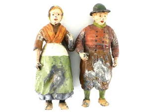 Scultura statuina uomo e donna in ghisa 5” dipinta a mano pesante antica - Foto 1 di 12