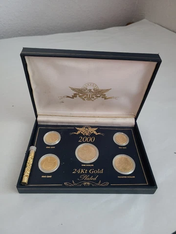 2000 5 piece 24 kt. Gold plated U.S. coin Year set In Original Box  , K3 Cover