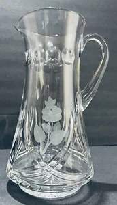 Brocca caraffa vintage vetro trasparente con fiori incisi - Foto 1 di 5