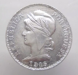 Portugal 1 escudo 1916 Silver KM#564 XF - Picture 1 of 2
