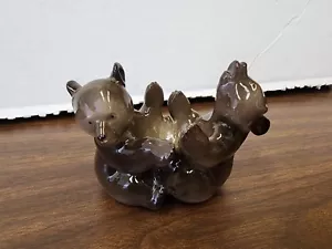 Lomonosov Porcelain 1970’s Brown Bear Cubs Figurine Egg Coddler Made In Russia - Picture 1 of 7