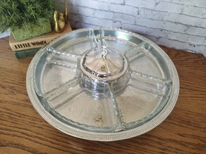 Vintage Shelton Ware MCM Silver Plate & Glass Lazy Susan w Cover - Picture 1 of 9