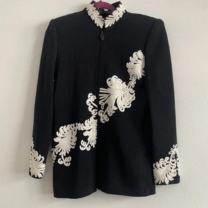 St. John Collection Blazer Women 8 Black Santana Knit Feather Career Stretch - Picture 1 of 8