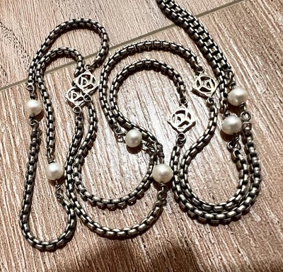 Colar estação pérola logotipo David Yurman 31 polegadas ouro 14k prata esterlina - Imagem 1 de 4