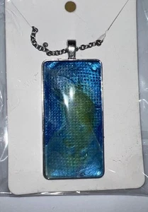 Collar Colgante Artesanal Pintura Verter Azul Verde Hecho a Mano Joyería Pintada - Imagen 1 de 3