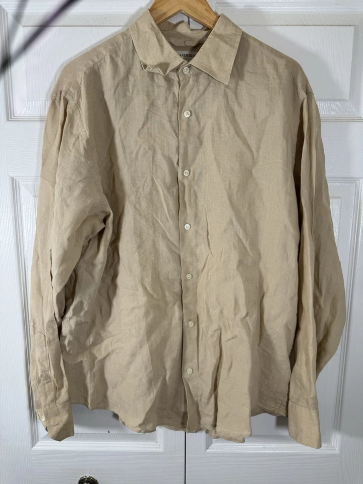 Banana Republic Mens Dress Shirt Size Large beige all linen long sleeve - Image 1 of 4