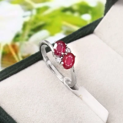 NEW Ruby Toi et Moi Ring 925 Sterling Silver Two Stone CZ Anniversary Gift - Image 1 of 4