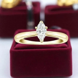 GIA Certified 0.75 Cts F/VS1 Marquise Cut Diamond Solitaire Ring 18K Yellow Gold - Picture 1 of 3