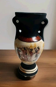 Greek amphora ceramic vase 7 1/2" In black cream replica - Picture 1 of 8