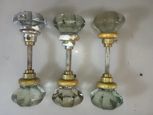 Antique Faceted Glass Door Knob Set  Vintage - Picture 1 of 4