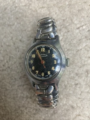Reloj cronógrafo mecánico deportivo vintage Basis correa de metal negro - funciona Foto 1 de 4