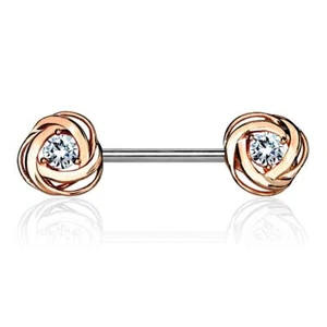 Piercing Nipple Flower Roses with Rhinestone Gold Plated Pink - Picture 1 of 1