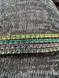 Joan rivers Gold Toned Four 8” Green, Purple, Teal & Blue Tennis Bracelets B-44 - Picture 1 of 4