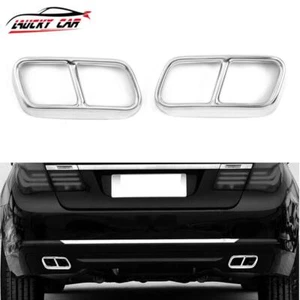 2x Silver Stainless Exhaust Pipe Cover Tips Tirm For BMW 7 Series F01 2009-2014 - Picture 1 of 5