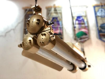 Luz de tubo doble de aluminio recubierto de oro Daeyang - accesorio marítimo vintage, Corea Foto 1 de 4