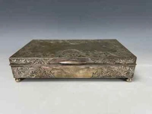 Carved Jewelry Box Marked Silver 950 with Wood Interior - Picture 1 of 7