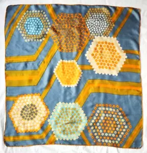 Vintage 60s silk scarf - floral and geometric psychedelic print - 30 x 30 ins - Picture 1 of 7
