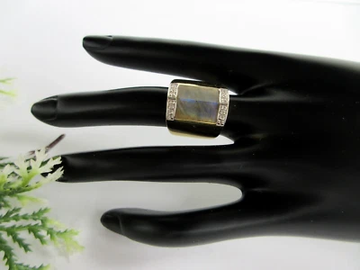 Anillo de labradorita facetada y circón blanco chapado en oro talla 6 - Nuevo con etiquetas Foto 1 de 4