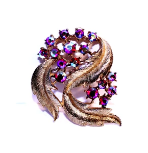 Broche Cruz Vintage Tono Dorado con Estrás Rosa, Floral - Imagen 1 de 8