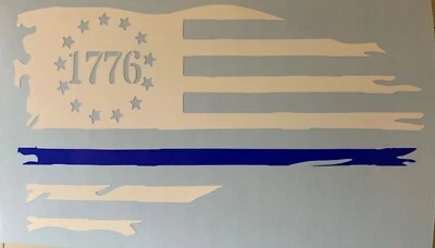 Thin Blue Line Betsy Ross 1776 Tattered Distressed  Flag Decal Sticker  - Image 1 of 3