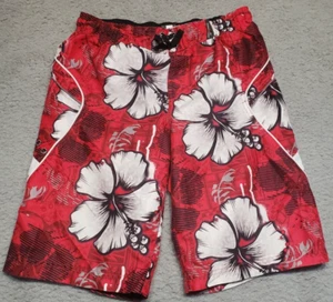Zero Xposur Swim Trunks Boys Large Red Floral Board Shorts Bathing Suit Lined - Picture 1 of 10