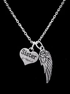 Memorial Necklace Sister Guardian Angel Wing In Heaven Sympathy Gift Jewelry - Picture 1 of 1