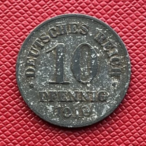 Germany 1918 Zinc 10 Pfennig. Wilhelm II. WWI Era. KM# 26 - Picture 1 of 2