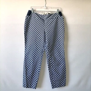 Investments Womens Blue Mid Rise Elastic Waist Geometric Print Crop Pant Sz 10P - Picture 1 of 6