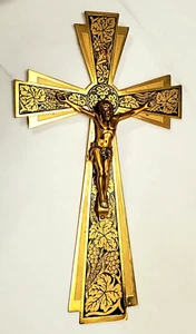 Vintage Brass Crucifix Cross by Eberle, Brazil in Case - Art Deco - 9 3/4" - Picture 1 of 13