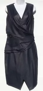 J. MENDEL Navy Blue Faux-Wrap Lamb Leather Sleeveless Sheath Dress 12 $3800 NWT - Picture 1 of 12