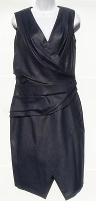 Vestido Vaina J. MENDEL Azul Marino Imitación Envoltura Cuero Cordero Sin Mangas 12 $3800 Nuevo con Etiquetas Foto 1 de 4