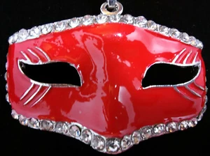 Betsey Johnson Red Madi Graw Masque Enamel Crystal Pendant Chain Necklace 935504 - Picture 1 of 3