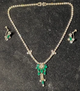 Vintage 1950's Rhinestone Necklace & Earring Set - Imagen 1 de 1