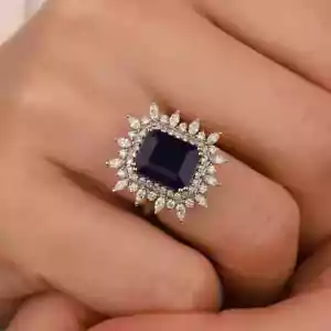 925 sterling Silver Lab Created Blue Sapphire Engagement Wedding Ring Emerald - Picture 1 of 4