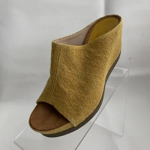 Vialis Sandals Platform Wedge Mules Mustard Textile Leather Open Toe EU37/US6.5 - Picture 1 of 10
