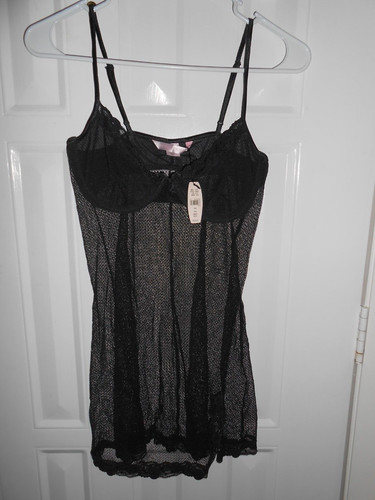 UNDERCOVER Abito da notte Victoria's Secret 36C nero in pizzo trasparente nuovo con etichette $38