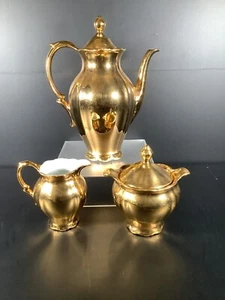 Bareuther Waldsassen Bavaria Gold Teapot W/ Creamer & Lidded Sugar Bowl EUC - Picture 1 of 11