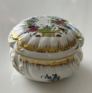 Rare Herend jubilee Indian flower basket baroque bonbonnière Trinket Box 4”x3” - Picture 1 of 13