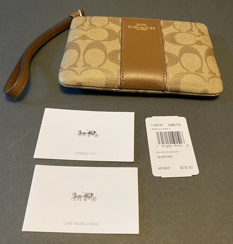 Polso COACH Firma PVC in pelle ad angolo cerniera medio cachi sella nuovo con etichetta