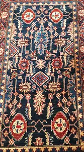 4' x 7' Beautiful Hand Knotted Wool Navy Blue Pakistan Oriental Rug - Picture 1 of 16