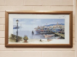 Peaceful French Harbour 30 x 16 Framed Art Paint by Withaar, Reint - Picture 1 of 7