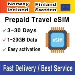 Carte SIM Voyage Islande Norvège Finlande Suède (eSIM) | 3-30 jours | QR Code - Photo 1 sur 4