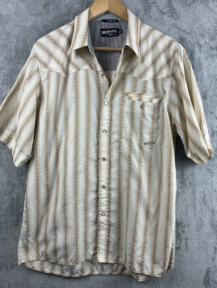 Billabong Western Shirt Mens XL Slim Fit Short Sleeve Pearl Snap Tan - Image 1 of 4
