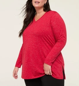 NWT Lane Bryant Red Shimmer V-neck Long Sleeve Tunic Plus Size 26/28 - Picture 1 of 3