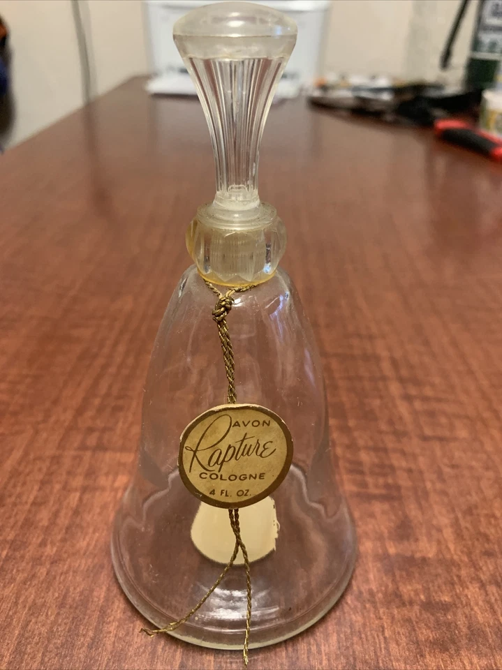 Vintage Avon Fragrance Bell Rapture Cologne Empty 5" Tall Glass Bottle W Label - Image 1 of 3