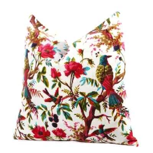 White Velvet bird JAYPURI Cushion Pillow Throw Ethnic Indian Handmade Cover 1PC - Picture 1 of 2