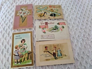 5 Vintage Easter postcards Cross Chickens Lamb Flowers Posted  - Picture 1 of 12
