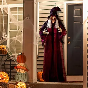 Halloween hängende Hexe Dekorationen Lebensgröße sprechende Hexe leuchten rote Augen Horror - Bild 1 von 10