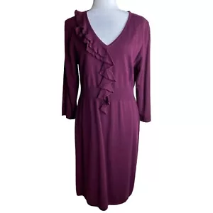 Spense NWT V-Neck w Ruffle 3/4 Sleeve Sweater Dress Wine Heather Women's Sz XL - Picture 1 of 9